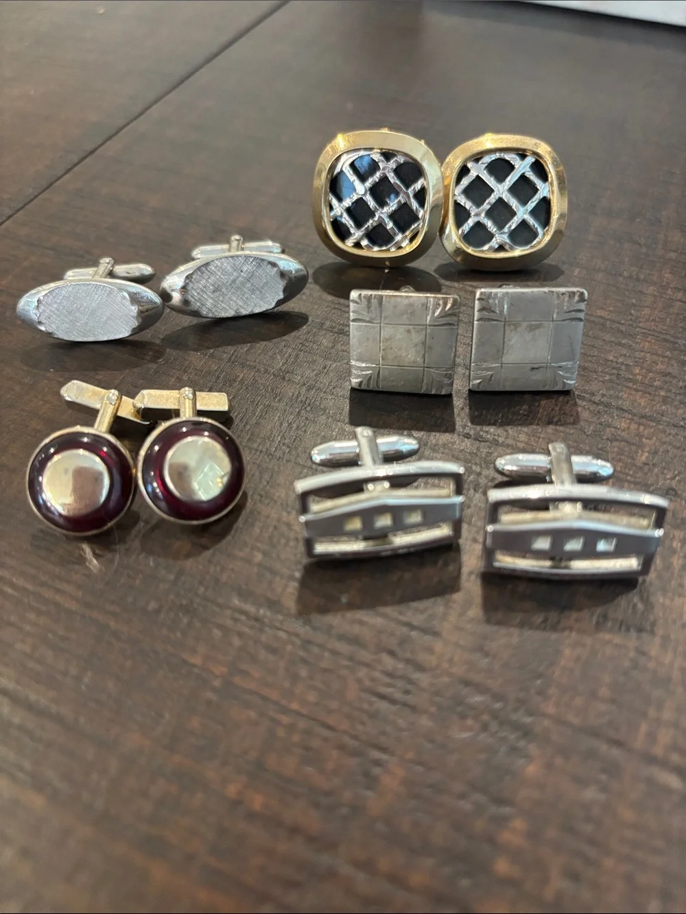 Men's Mixed Silver and Gold Cufflink Set - Classic Black and Silver Accents